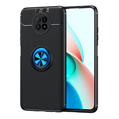 Ultra-thin Silicone Gel Soft Case Cover with Magnetic Finger Ring Stand SD1 for Xiaomi Redmi Note 9T 5G Blue and Black