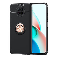 Ultra-thin Silicone Gel Soft Case Cover with Magnetic Finger Ring Stand SD1 for Xiaomi Redmi Note 9T 5G Gold and Black