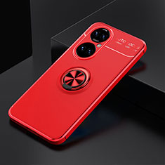 Ultra-thin Silicone Gel Soft Case Cover with Magnetic Finger Ring Stand SD2 for Huawei P50 Pro Red