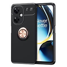 Ultra-thin Silicone Gel Soft Case Cover with Magnetic Finger Ring Stand SD2 for OnePlus Nord CE 3 Lite 5G Gold and Black