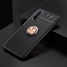 Ultra-thin Silicone Gel Soft Case Cover with Magnetic Finger Ring Stand SD2 for OnePlus Nord CE 5G Gold and Black