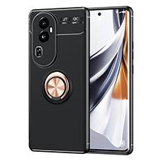 Ultra-thin Silicone Gel Soft Case Cover with Magnetic Finger Ring Stand SD2 for Oppo Reno10 Pro+ Plus 5G Gold and Black