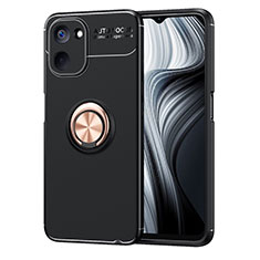 Ultra-thin Silicone Gel Soft Case Cover with Magnetic Finger Ring Stand SD2 for Realme 10S 5G Gold and Black