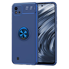 Ultra-thin Silicone Gel Soft Case Cover with Magnetic Finger Ring Stand SD2 for Realme C20 Blue