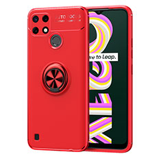 Ultra-thin Silicone Gel Soft Case Cover with Magnetic Finger Ring Stand SD2 for Realme C21Y Red