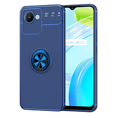 Ultra-thin Silicone Gel Soft Case Cover with Magnetic Finger Ring Stand SD2 for Realme C30 Blue