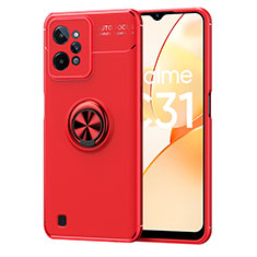 Ultra-thin Silicone Gel Soft Case Cover with Magnetic Finger Ring Stand SD2 for Realme C31 Red