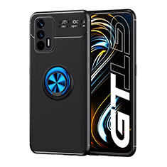 Ultra-thin Silicone Gel Soft Case Cover with Magnetic Finger Ring Stand SD2 for Realme GT 5G Blue and Black