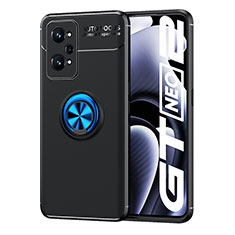 Ultra-thin Silicone Gel Soft Case Cover with Magnetic Finger Ring Stand SD2 for Realme GT Neo2 5G Blue and Black