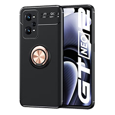 Ultra-thin Silicone Gel Soft Case Cover with Magnetic Finger Ring Stand SD2 for Realme GT2 5G Gold and Black