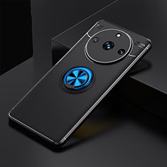 Ultra-thin Silicone Gel Soft Case Cover with Magnetic Finger Ring Stand SD2 for Realme Narzo 60 Pro 5G Blue and Black