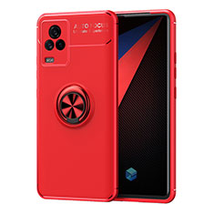 Ultra-thin Silicone Gel Soft Case Cover with Magnetic Finger Ring Stand SD2 for Vivo iQOO 7 5G Red