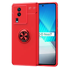 Ultra-thin Silicone Gel Soft Case Cover with Magnetic Finger Ring Stand SD2 for Vivo iQOO Neo7 SE Red