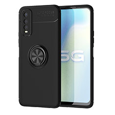 Ultra-thin Silicone Gel Soft Case Cover with Magnetic Finger Ring Stand SD2 for Vivo iQOO U1 Black