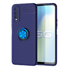 Ultra-thin Silicone Gel Soft Case Cover with Magnetic Finger Ring Stand SD2 for Vivo iQOO U1 Blue