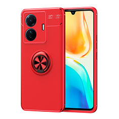 Ultra-thin Silicone Gel Soft Case Cover with Magnetic Finger Ring Stand SD2 for Vivo T1 Pro 5G Red