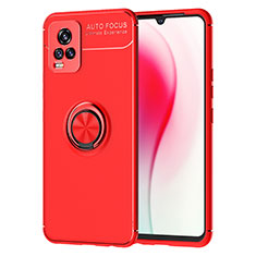 Ultra-thin Silicone Gel Soft Case Cover with Magnetic Finger Ring Stand SD2 for Vivo V20 (2021) Red