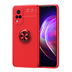 Ultra-thin Silicone Gel Soft Case Cover with Magnetic Finger Ring Stand SD2 for Vivo V21s 5G Red