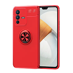 Ultra-thin Silicone Gel Soft Case Cover with Magnetic Finger Ring Stand SD2 for Vivo V23 5G Red