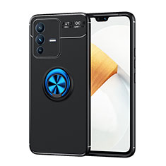 Ultra-thin Silicone Gel Soft Case Cover with Magnetic Finger Ring Stand SD2 for Vivo V23 Pro 5G Blue and Black