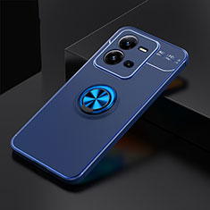 Ultra-thin Silicone Gel Soft Case Cover with Magnetic Finger Ring Stand SD2 for Vivo V25e Blue