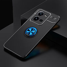 Ultra-thin Silicone Gel Soft Case Cover with Magnetic Finger Ring Stand SD2 for Vivo V25e Blue and Black