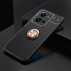 Ultra-thin Silicone Gel Soft Case Cover with Magnetic Finger Ring Stand SD2 for Vivo V25e Gold and Black