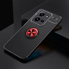 Ultra-thin Silicone Gel Soft Case Cover with Magnetic Finger Ring Stand SD2 for Vivo V25e Red and Black
