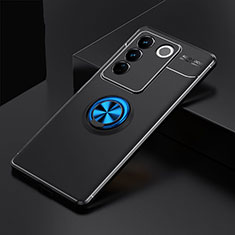 Ultra-thin Silicone Gel Soft Case Cover with Magnetic Finger Ring Stand SD2 for Vivo V27 5G Blue and Black