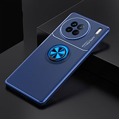 Ultra-thin Silicone Gel Soft Case Cover with Magnetic Finger Ring Stand SD2 for Vivo X90 5G Blue