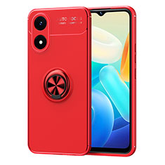 Ultra-thin Silicone Gel Soft Case Cover with Magnetic Finger Ring Stand SD2 for Vivo Y02S Red