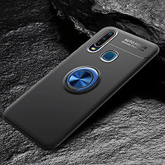 Ultra-thin Silicone Gel Soft Case Cover with Magnetic Finger Ring Stand SD2 for Vivo Y12 Blue and Black