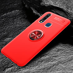 Ultra-thin Silicone Gel Soft Case Cover with Magnetic Finger Ring Stand SD2 for Vivo Y12 Red