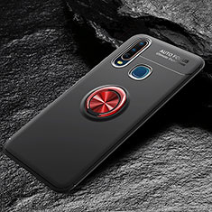 Ultra-thin Silicone Gel Soft Case Cover with Magnetic Finger Ring Stand SD2 for Vivo Y15 Red and Black