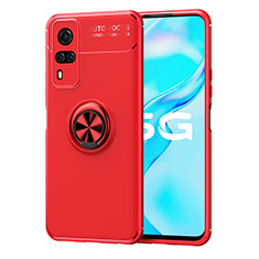 Ultra-thin Silicone Gel Soft Case Cover with Magnetic Finger Ring Stand SD2 for Vivo Y31 (2021) Red