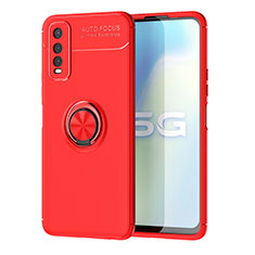 Ultra-thin Silicone Gel Soft Case Cover with Magnetic Finger Ring Stand SD2 for Vivo Y50t Red