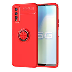 Ultra-thin Silicone Gel Soft Case Cover with Magnetic Finger Ring Stand SD2 for Vivo Y51s 5G Red