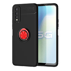 Ultra-thin Silicone Gel Soft Case Cover with Magnetic Finger Ring Stand SD2 for Vivo Y70t 5G Red and Black