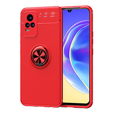 Ultra-thin Silicone Gel Soft Case Cover with Magnetic Finger Ring Stand SD2 for Vivo Y73 (2021) Red