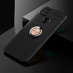 Ultra-thin Silicone Gel Soft Case Cover with Magnetic Finger Ring Stand SD2 for Xiaomi POCO C3 Gold and Black