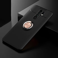 Ultra-thin Silicone Gel Soft Case Cover with Magnetic Finger Ring Stand SD2 for Xiaomi Poco M2 Gold and Black