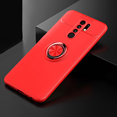 Ultra-thin Silicone Gel Soft Case Cover with Magnetic Finger Ring Stand SD2 for Xiaomi Poco M2 Red