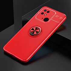 Ultra-thin Silicone Gel Soft Case Cover with Magnetic Finger Ring Stand SD2 for Xiaomi Redmi 10 India Red