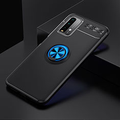 Ultra-thin Silicone Gel Soft Case Cover with Magnetic Finger Ring Stand SD2 for Xiaomi Redmi 9 Power Blue and Black