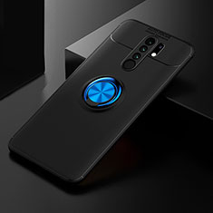 Ultra-thin Silicone Gel Soft Case Cover with Magnetic Finger Ring Stand SD2 for Xiaomi Redmi 9 Prime India Blue and Black