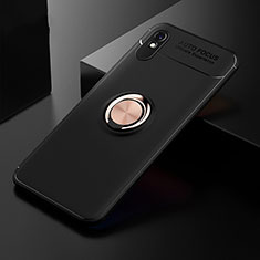 Ultra-thin Silicone Gel Soft Case Cover with Magnetic Finger Ring Stand SD2 for Xiaomi Redmi 9AT Gold and Black