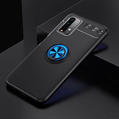 Ultra-thin Silicone Gel Soft Case Cover with Magnetic Finger Ring Stand SD2 for Xiaomi Redmi 9T 4G Blue and Black