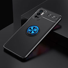 Ultra-thin Silicone Gel Soft Case Cover with Magnetic Finger Ring Stand SD2 for Xiaomi Redmi Note 10 5G Blue and Black