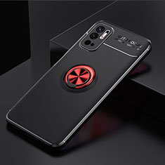 Ultra-thin Silicone Gel Soft Case Cover with Magnetic Finger Ring Stand SD2 for Xiaomi Redmi Note 10 5G Red and Black