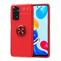 Ultra-thin Silicone Gel Soft Case Cover with Magnetic Finger Ring Stand SD2 for Xiaomi Redmi Note 11 4G (2022) Red